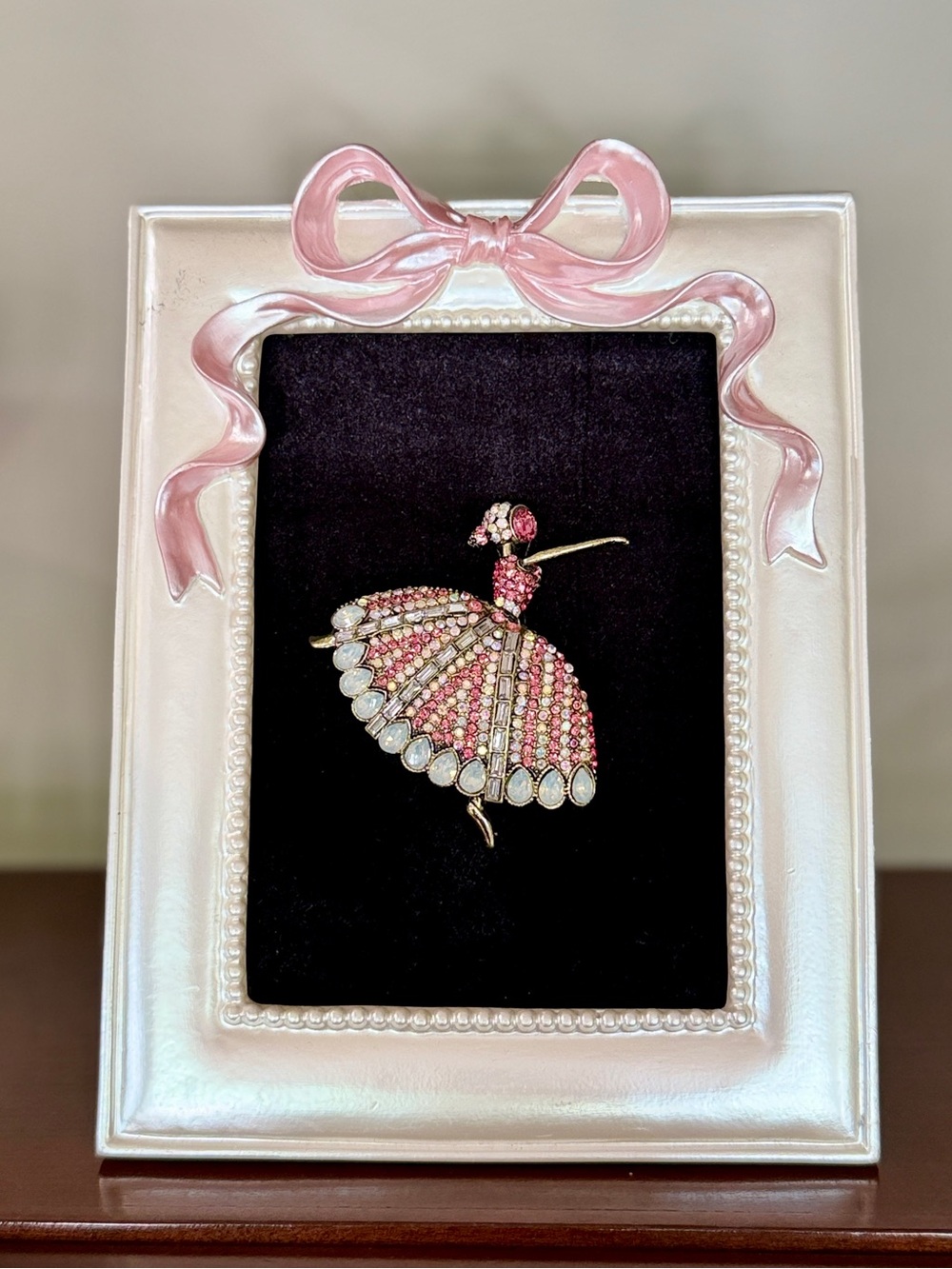 Framed Jeweled Ballerina Art Pink Rhinestone Ballet Decor